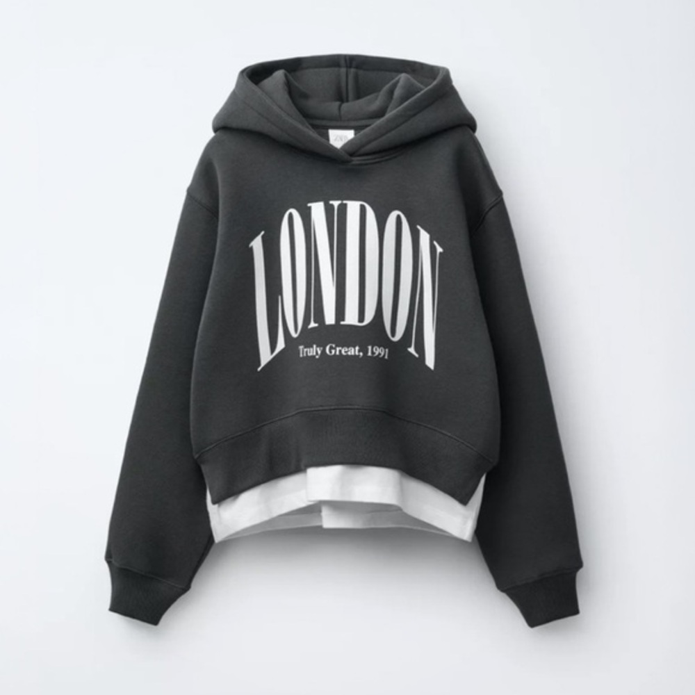 ZARA GIRLS VARSITY DOUBLE HEM HOODED SWEATSHIRT